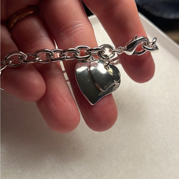 2176-HCT Adjustable 8” Chained Double Heart Charms,Silver Metal Color Bracelet - Picture 7 of 13